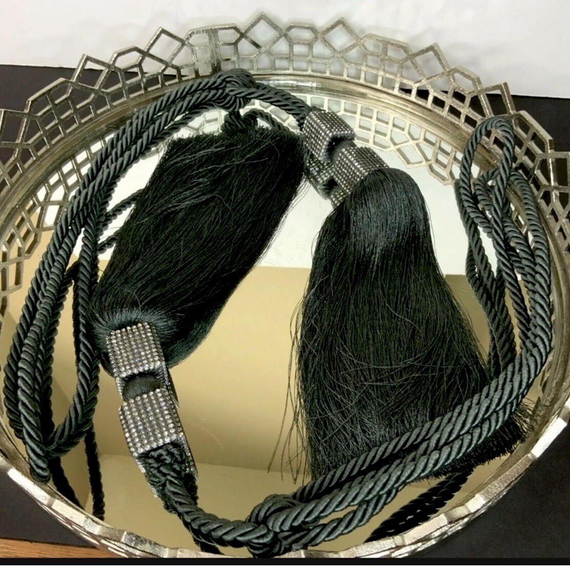 Drape Curtain Tie Backs Rhinestones Dark Gray Long Hollywood Regency #20
