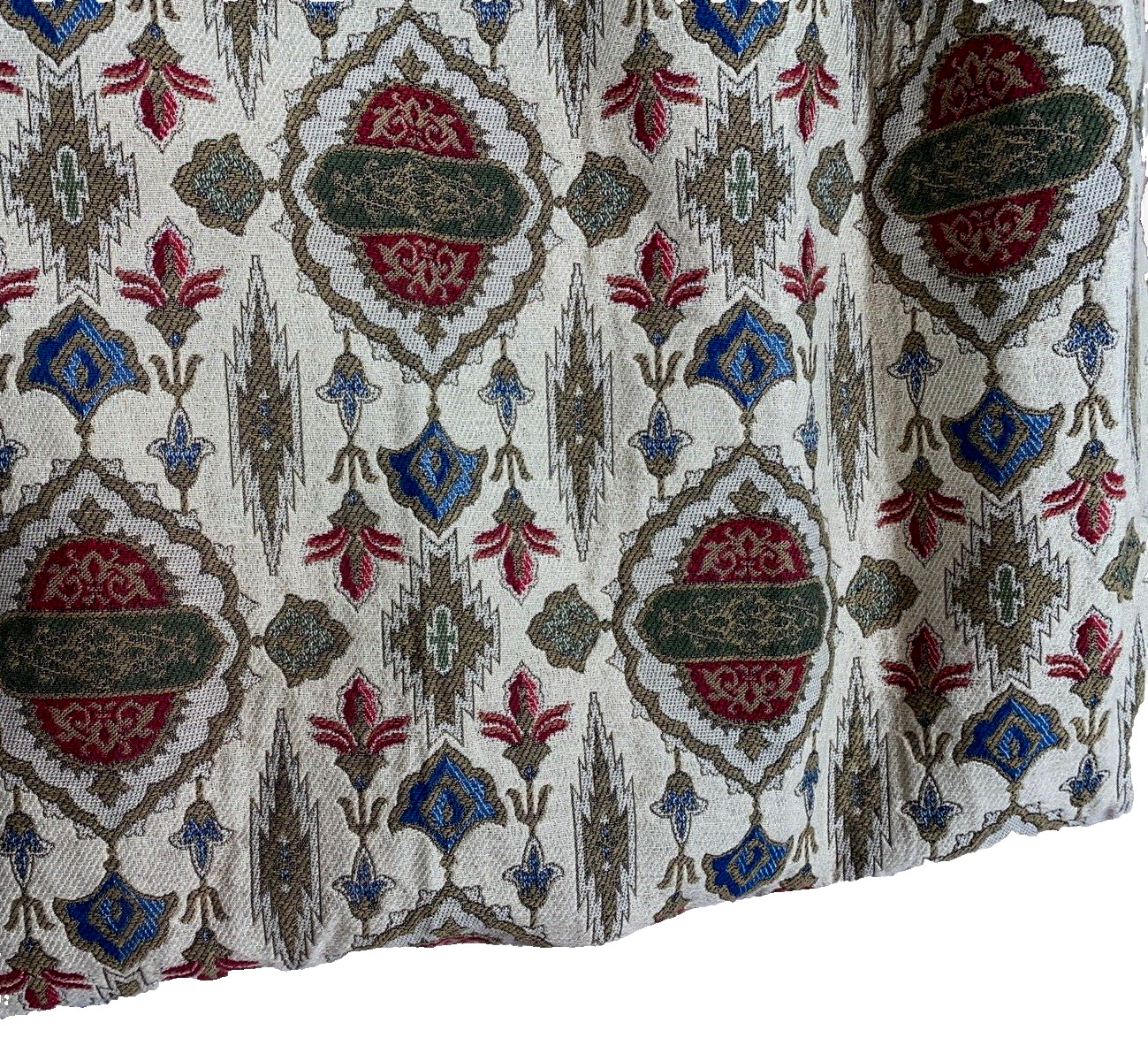 Pair of Stunning Tapestry Curtains Vintage Rug-Print Drapes 104 Long Tan Red 2