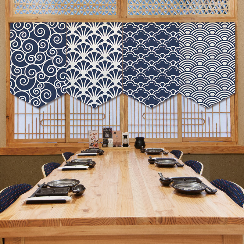 30X50cm Ukiyo Wave Short Noren Hanging Flag Restaurant Vintage Dining Room Decor
