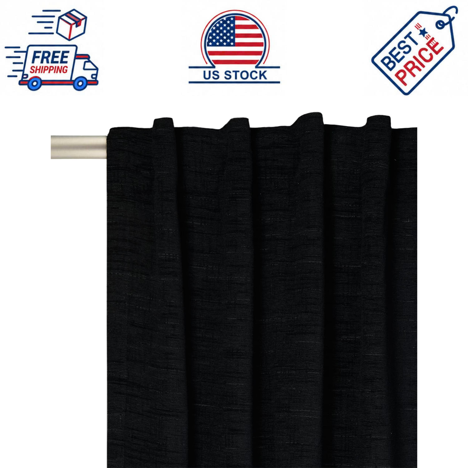 Better Homes & Gardens Textured Chenille Blackout Curtain, Black, 50″W x 95″L