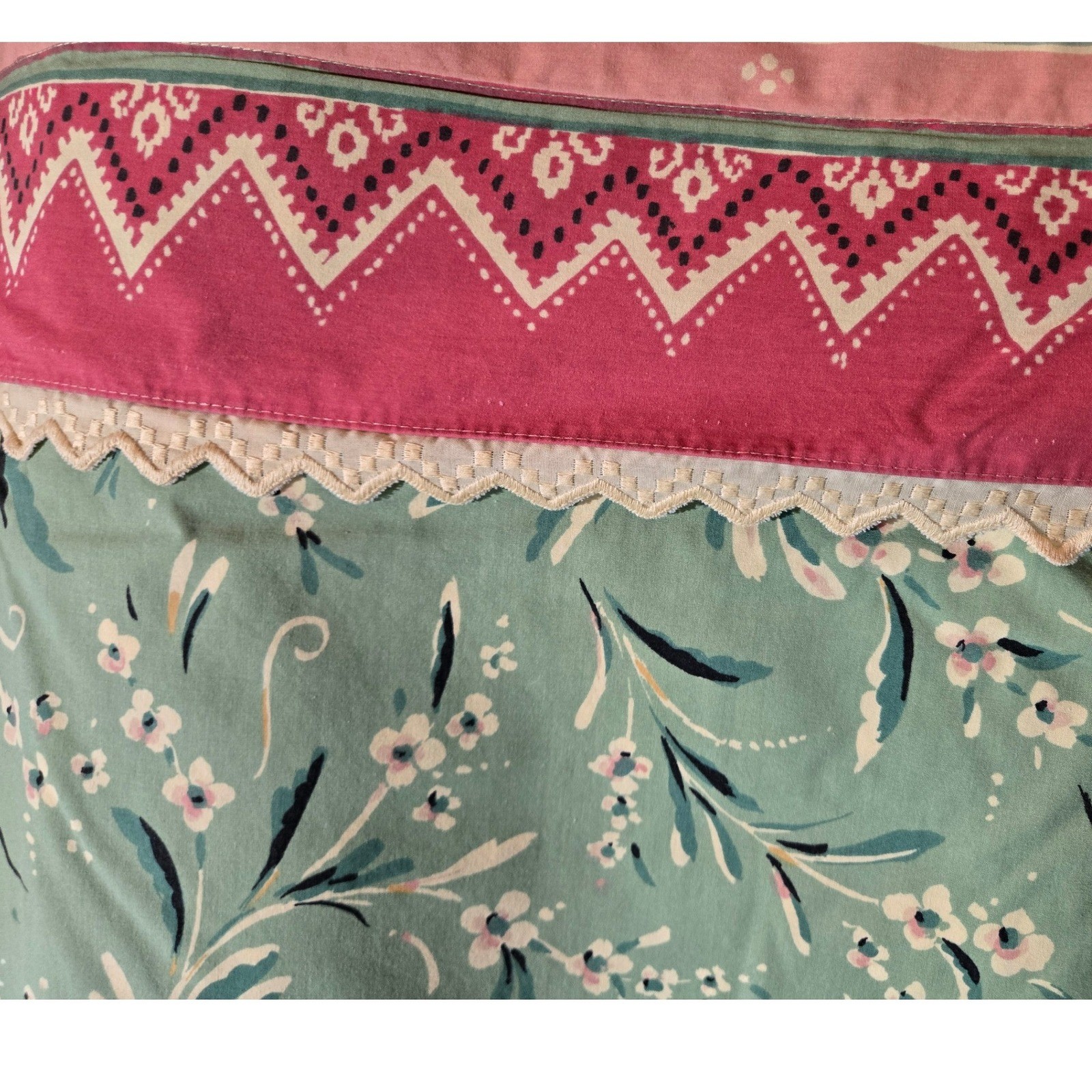 Unbranded Floral Valance Green Pink Vintage Cottagecore 26×18 Good