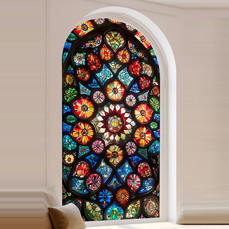 Retro Rose Printed Stained Glass Sticker Back Adhesive Cling Bathroom Decor.