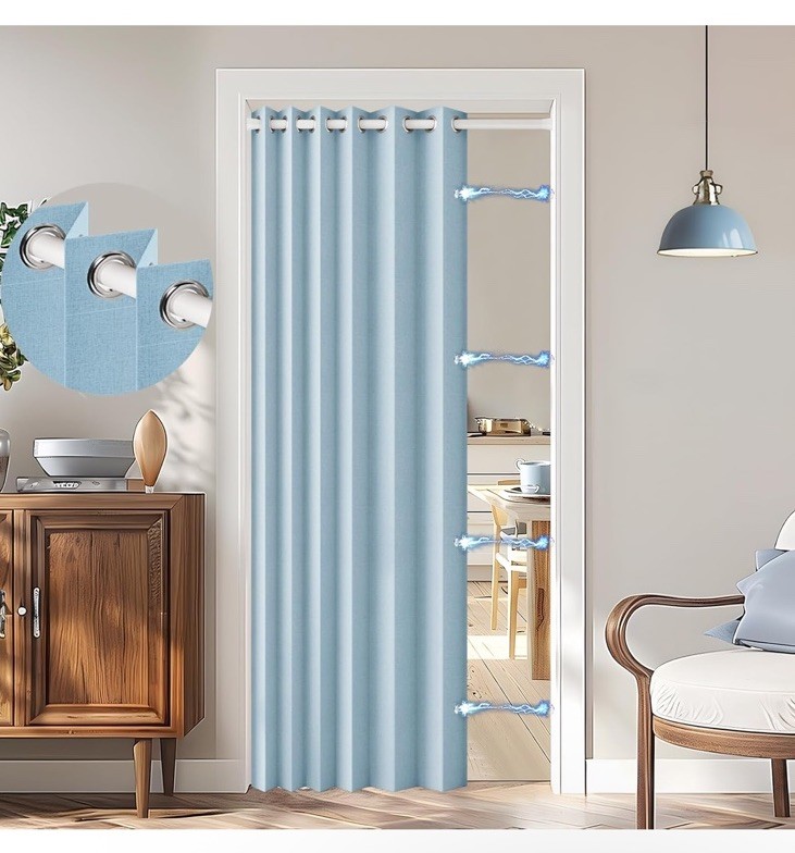 HMYI 100% Blackout Door Curtain for Doorway, Magnetic Door Curtain Blue 45×80 In