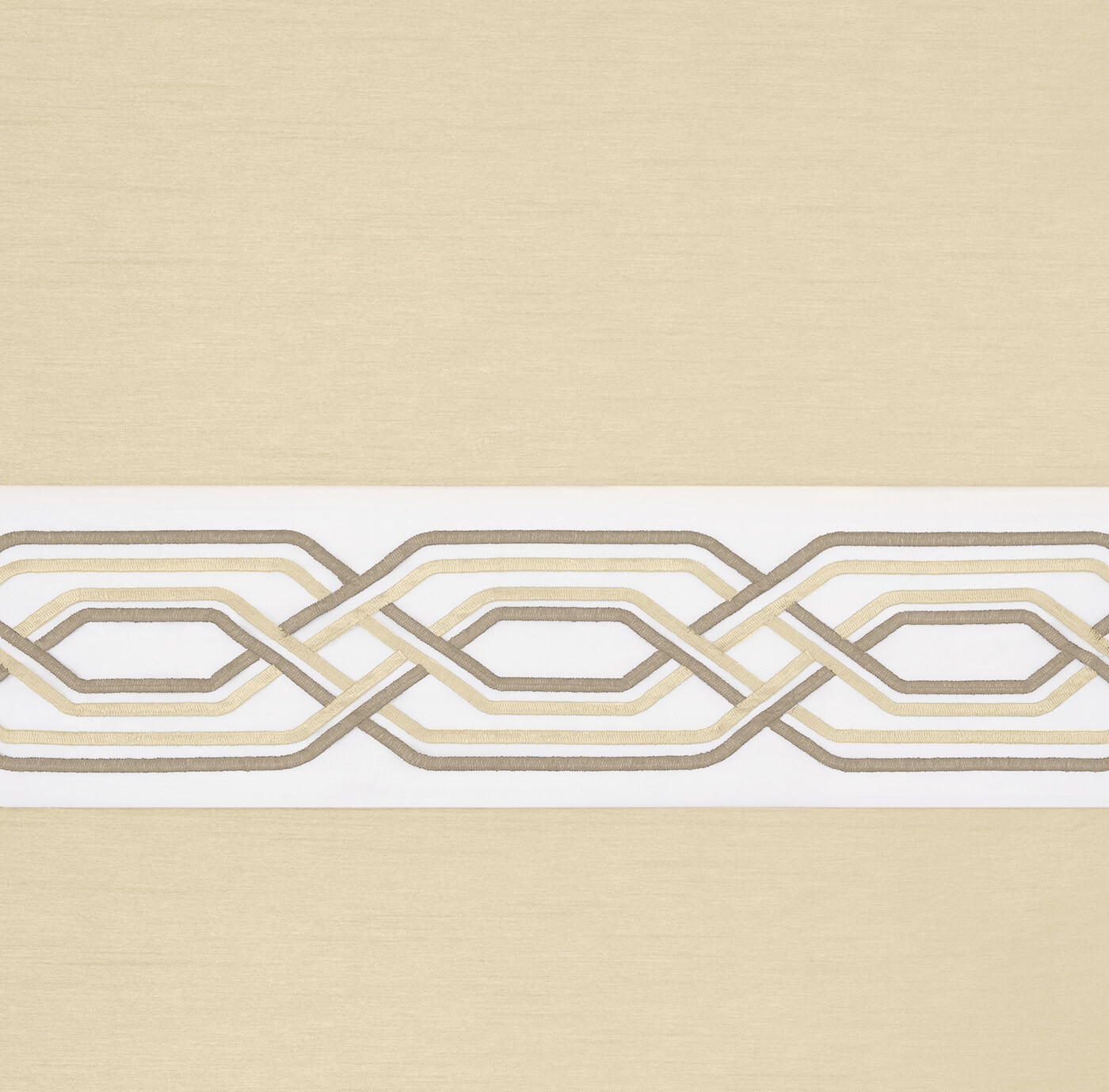 Contemporary Clean Two-Tone Embroidered Window Curtain Set, Tan