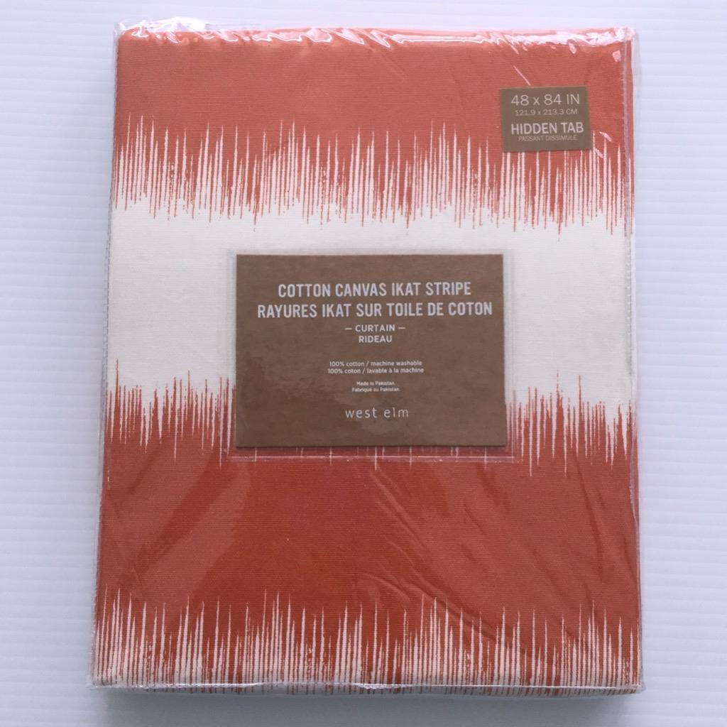 West Elm Cotton Canvas Ikat Stripe Curtain (1) Panel 48 x 84 in. White Orange