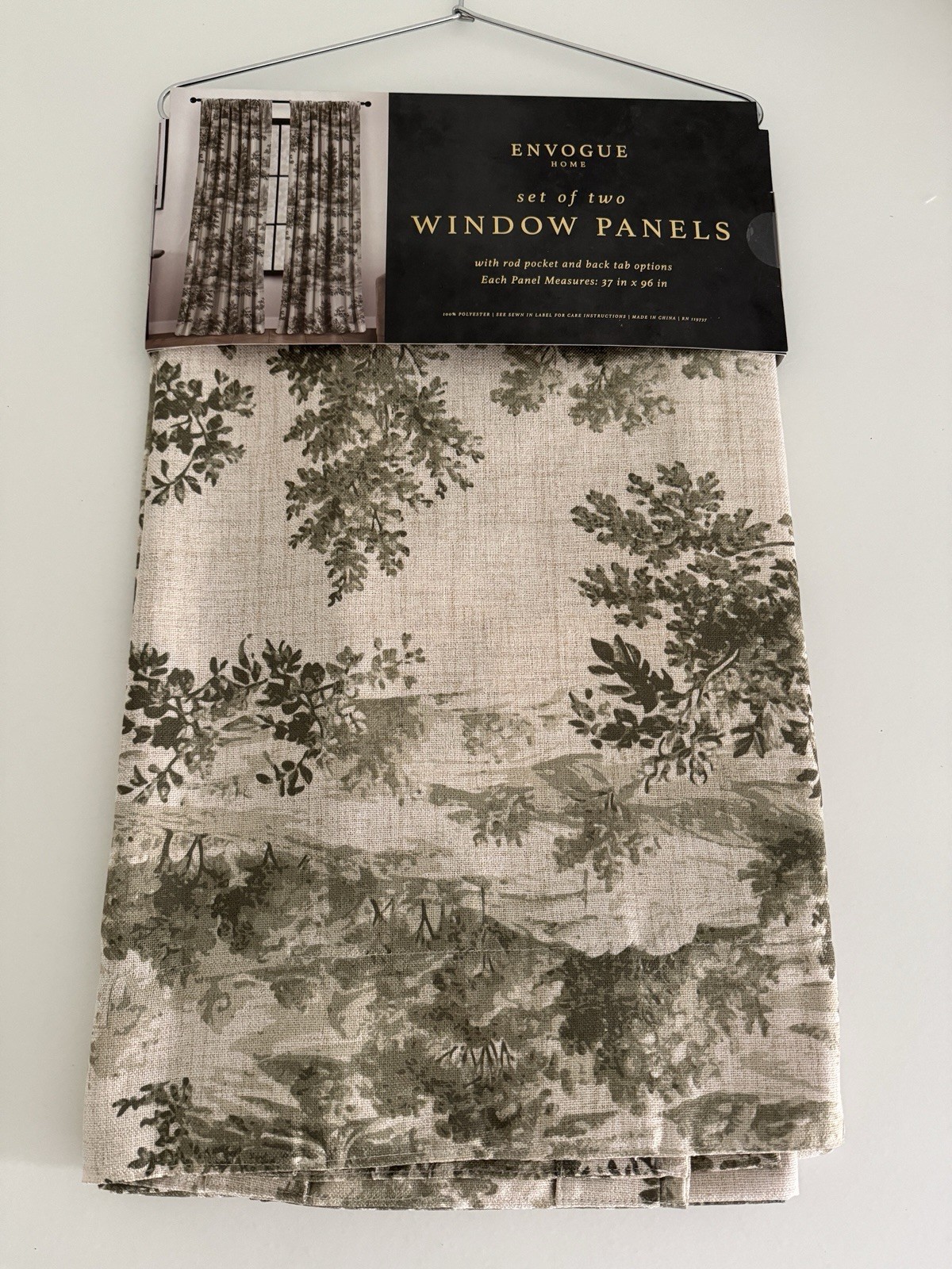 New ENVOGUE Window Curtains 2 Panels 37 x 96″ Beige Olive Green Drapers Back Tab