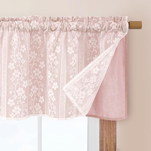 Linen Valances for Windows Farmhouse, Double Layers Kitchen Curtains with