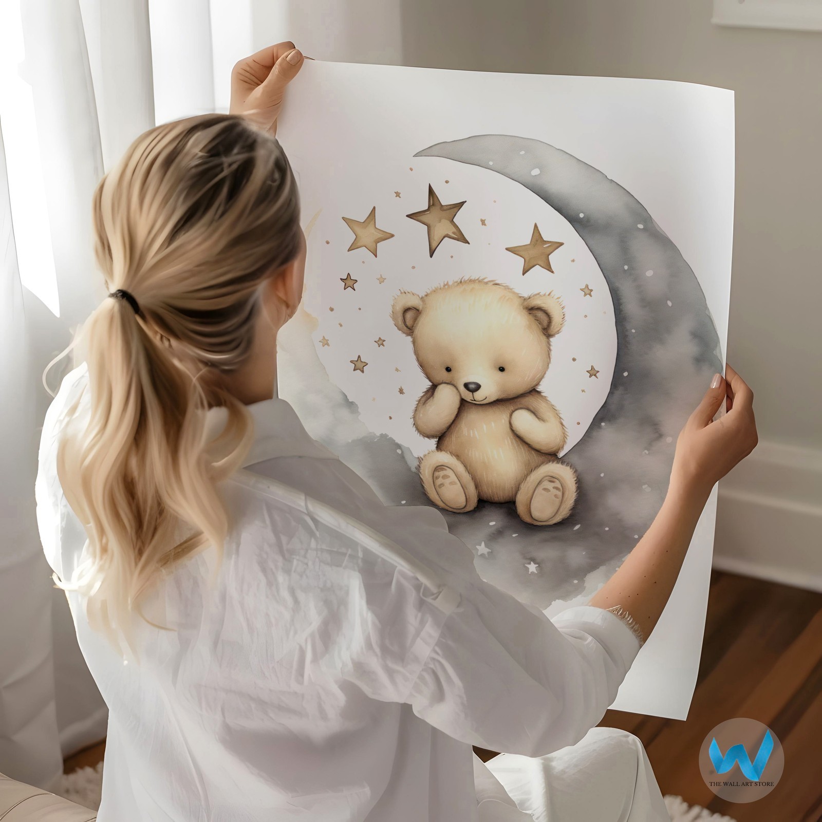 Charming Teddy Bear Moon Poster Wall Art for Nursery Decor Home Decor