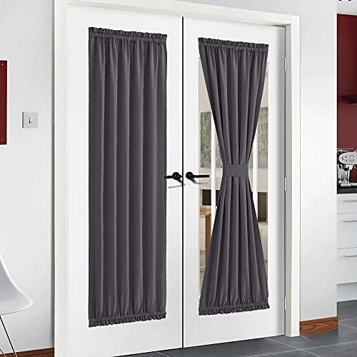 NICETOWN Grey French Door Curtains with Top and Bottom Rod Pocket – Blackout