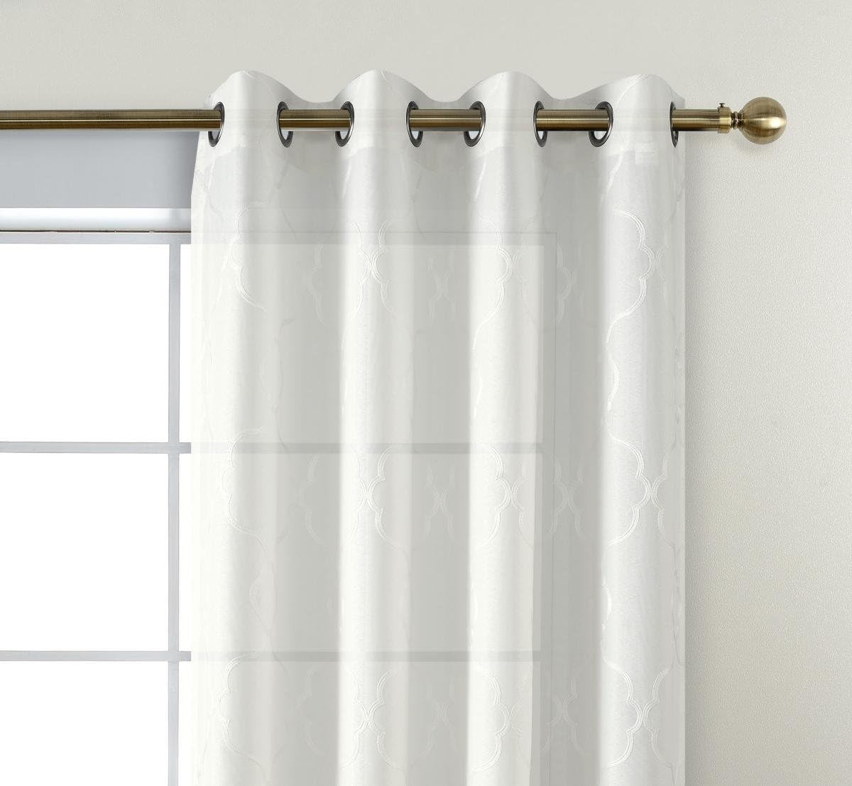Moroccan Embroidered Semi Sheer Curtains Faux Linen Grommet Curtains for Girls