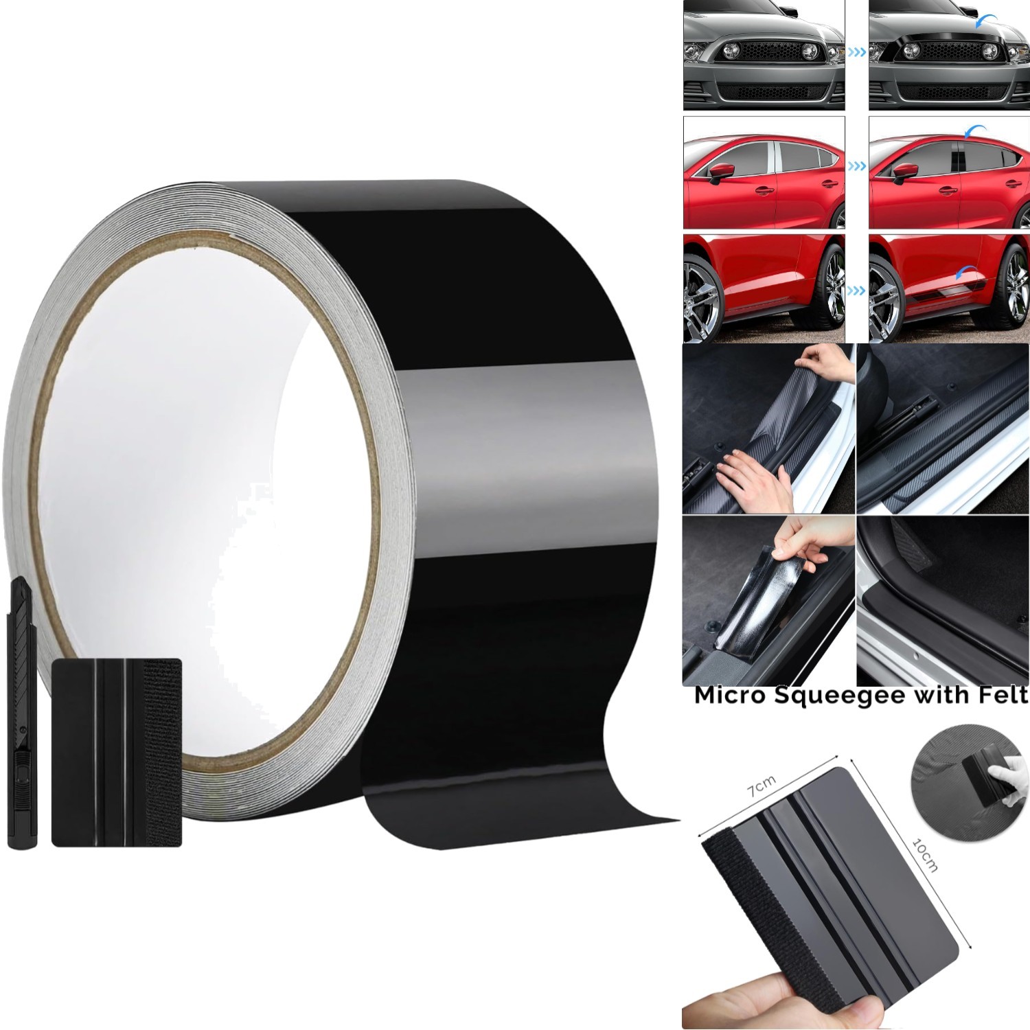 Gloss Black Vinyl Wrap Roll 2in x 30ft Chrome Delete Trim Car Protection Tape