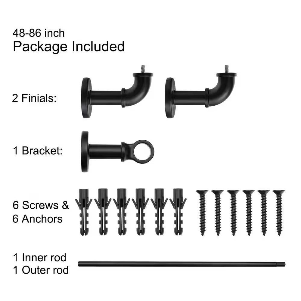48 In. 86 In. Rustic Style 1 In. Adjustable Wrap around Heavy Duty Single Blacko