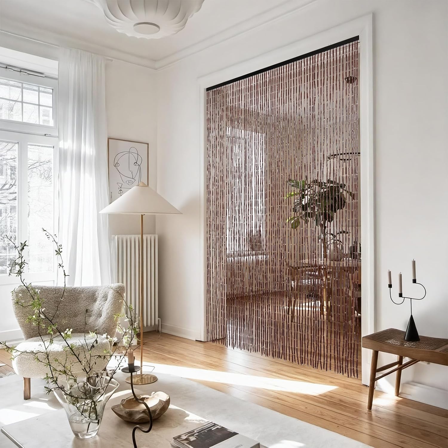 Boho Handmade Bamboo Beaded Curtain for Doorway – 35.5×75 Inches Coffee
