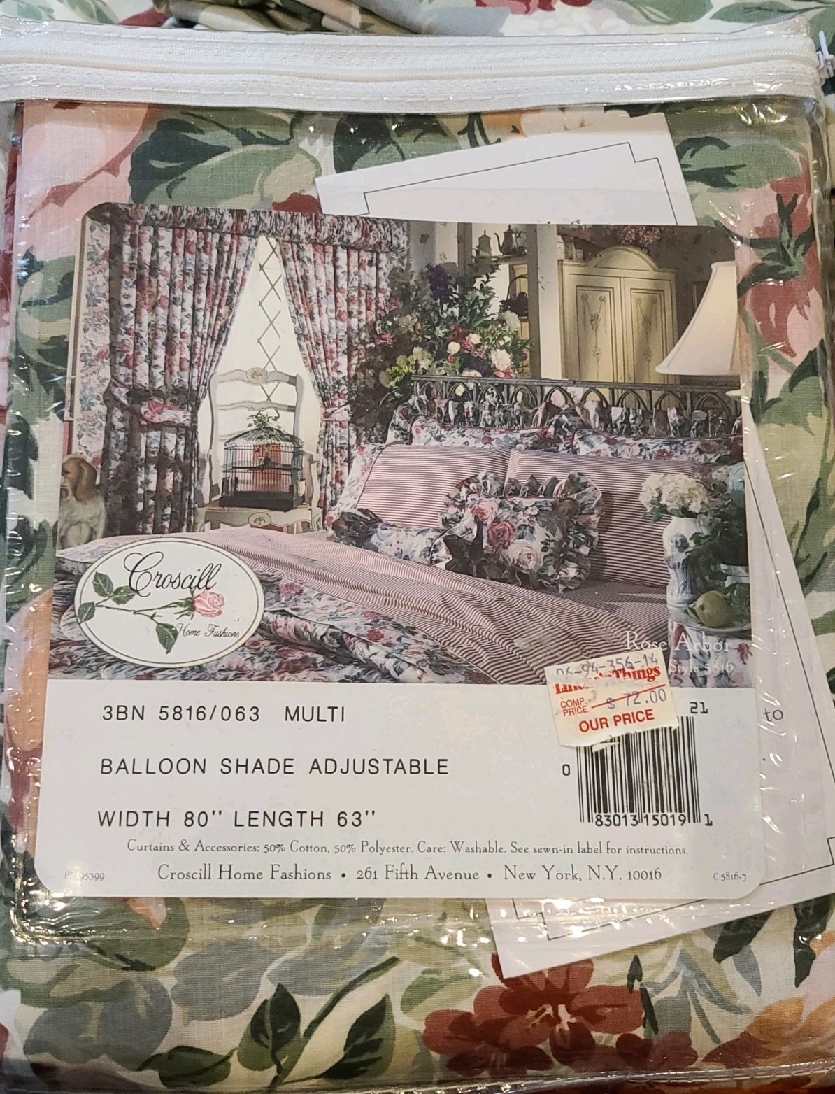 2pc CROSCILL ARBOR ROSE Roses Curtain Adj. Balloon Shade Panels