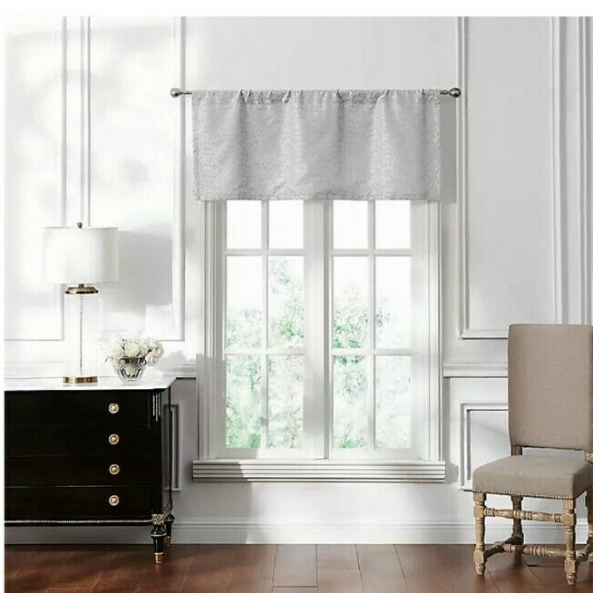 Waterford Linens Lucida Straight 50-Inch x 21-Inch Window Valance in Gray