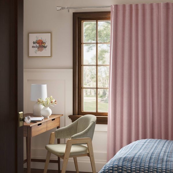 Threshold Blackout Corded Ribbed Curtain Panel Rose Pink Indoor Use 50″x63″