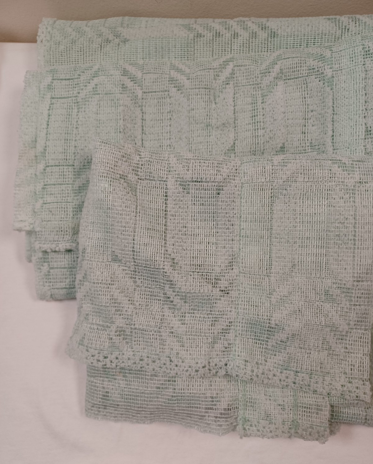 3-piece rod-pocket curtain set (valance & tiers) seafoam green, semi-sheer mesh