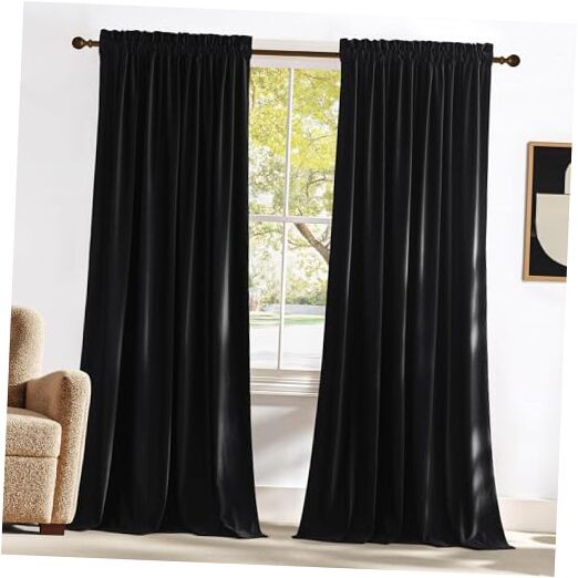 Black Velvet Blackout Curtains 96 52″W x 96″L (Pack of 2) Black Series – Black