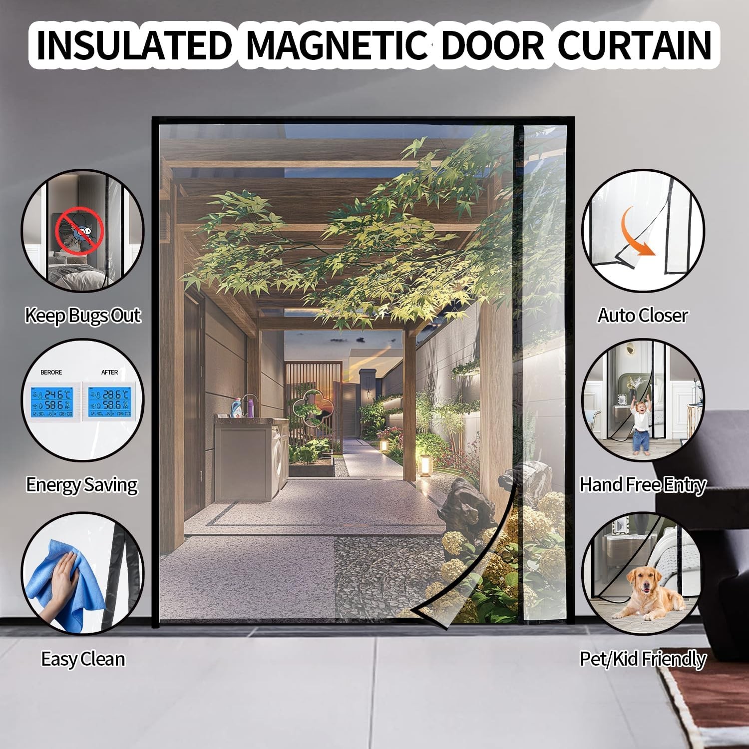 Transparent Reversible Left or Right Side Opening Insulated Door Curtain,