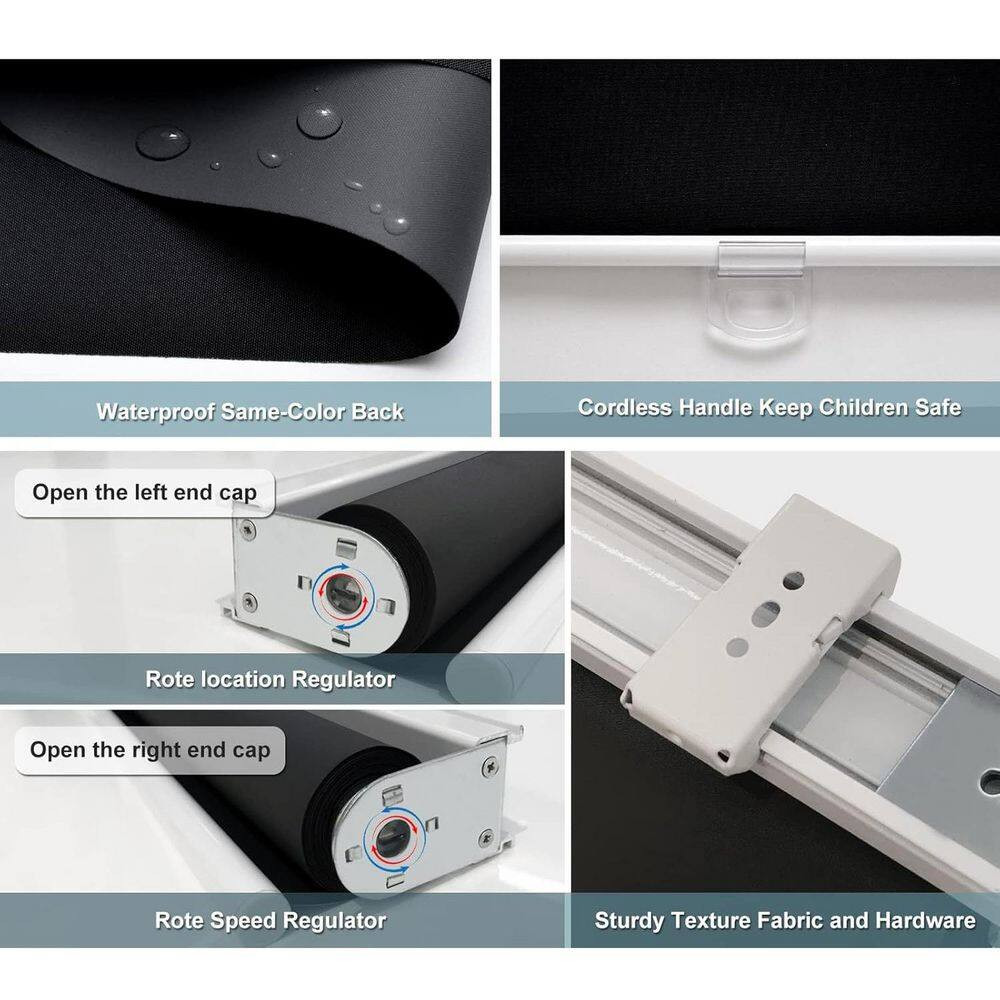 Black Cordless Blackout Polyester Fabric Roller Shades with Spring System UV Pro