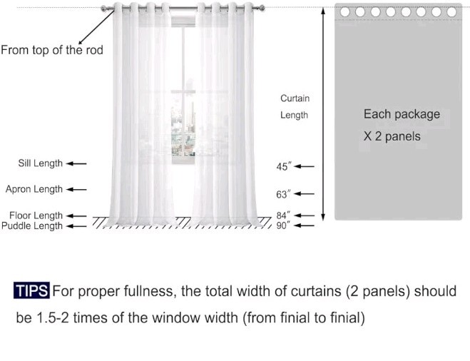 Semi Sheer Curtain Drapes, Set of 2 Panels, 55×90 Inch, With Chrome Grommets