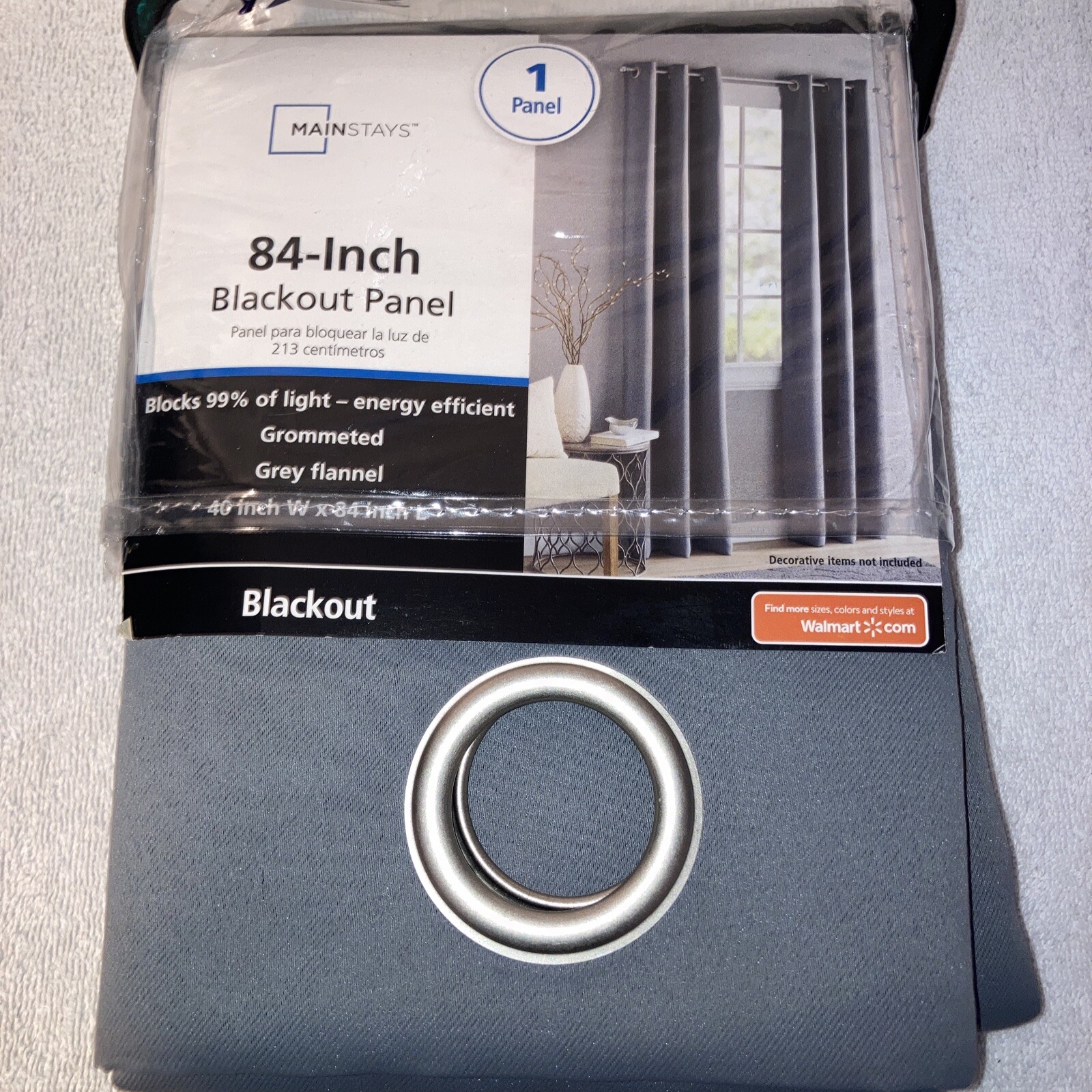 Mainstays Blackout Panel 1 Grommeted Window Curtain Panel 40”W X 84”L Grey