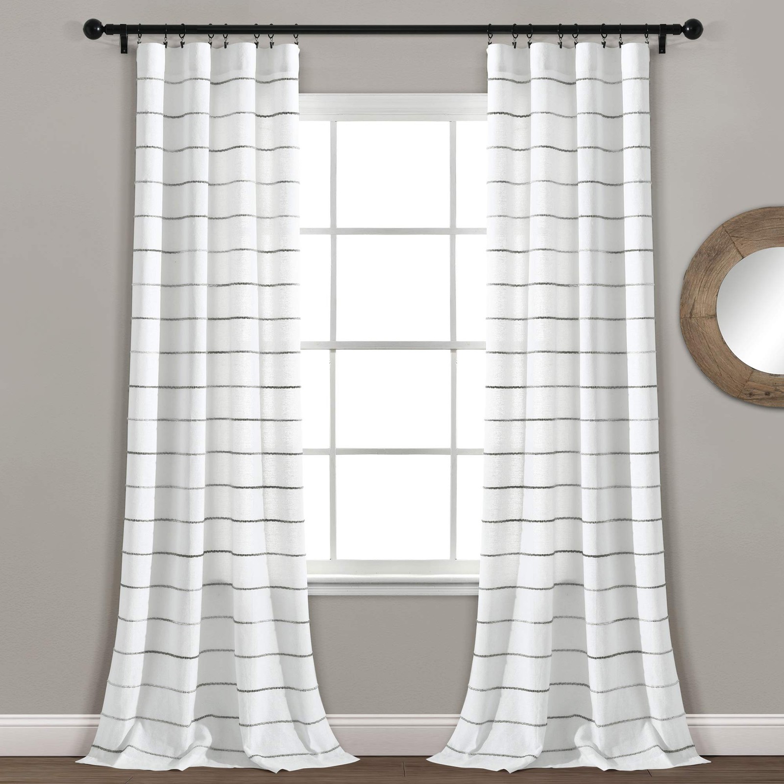 Ombre Stripe Yarn Dyed Cotton Window Curtain Panels, Pair, 40″ W x 84″ L, Gra…
