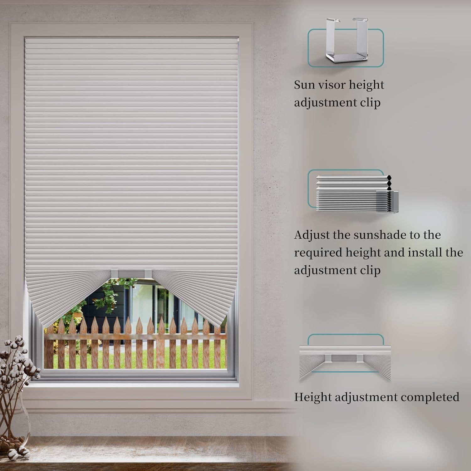Half Circle Blackout Cellular Shades – Cordless No Drill Blinds (2 Pack, White)