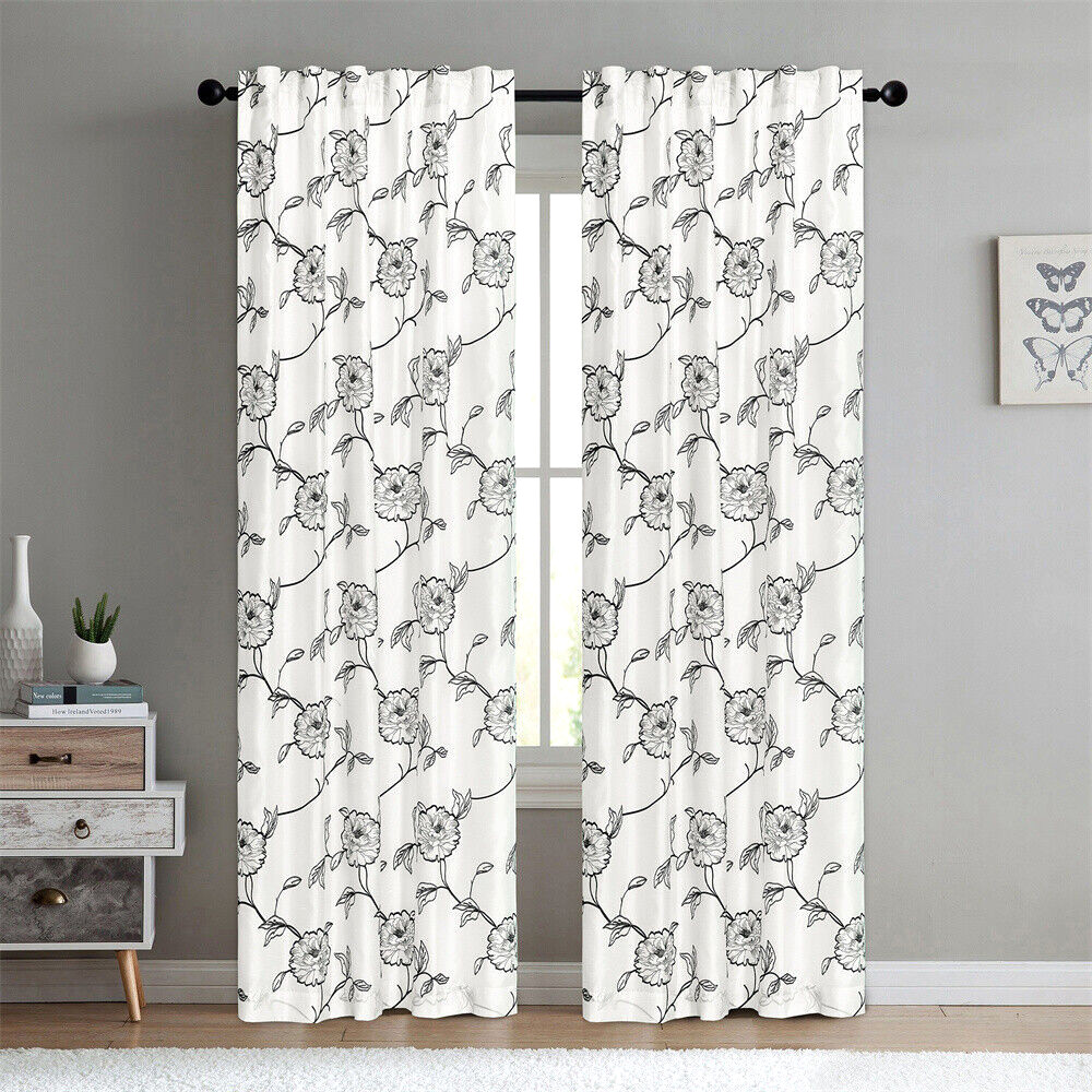 Floral Embroidered Magnolia Curtain Set of 2 Panels, 54″ x 96″ Each, Rod Pocket