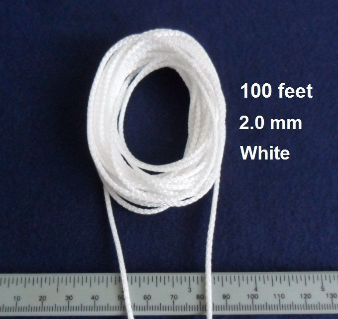 100 Feet 2.0 mm White Lift Pull String Cord for Shades or Vertical Blinds