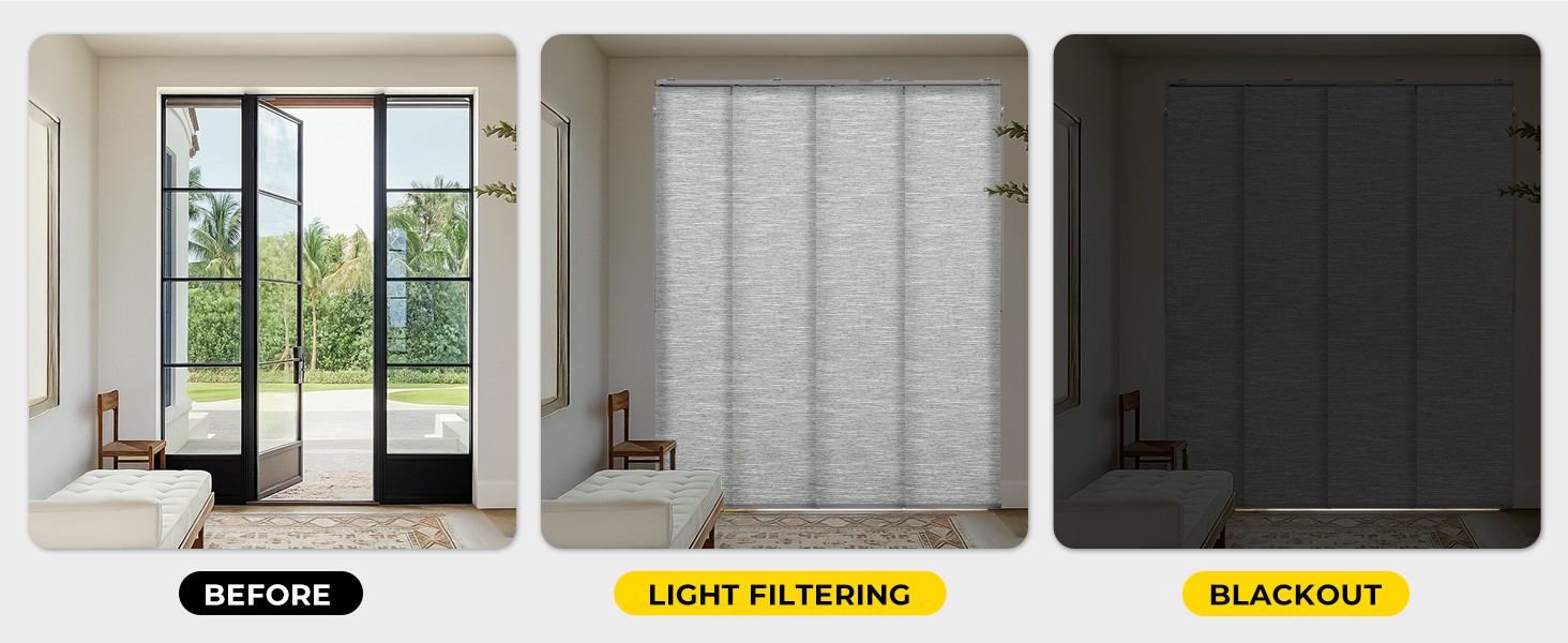 Panel Track Blinds for Sliding Doors, Light Filtering Grey | Extendable Track