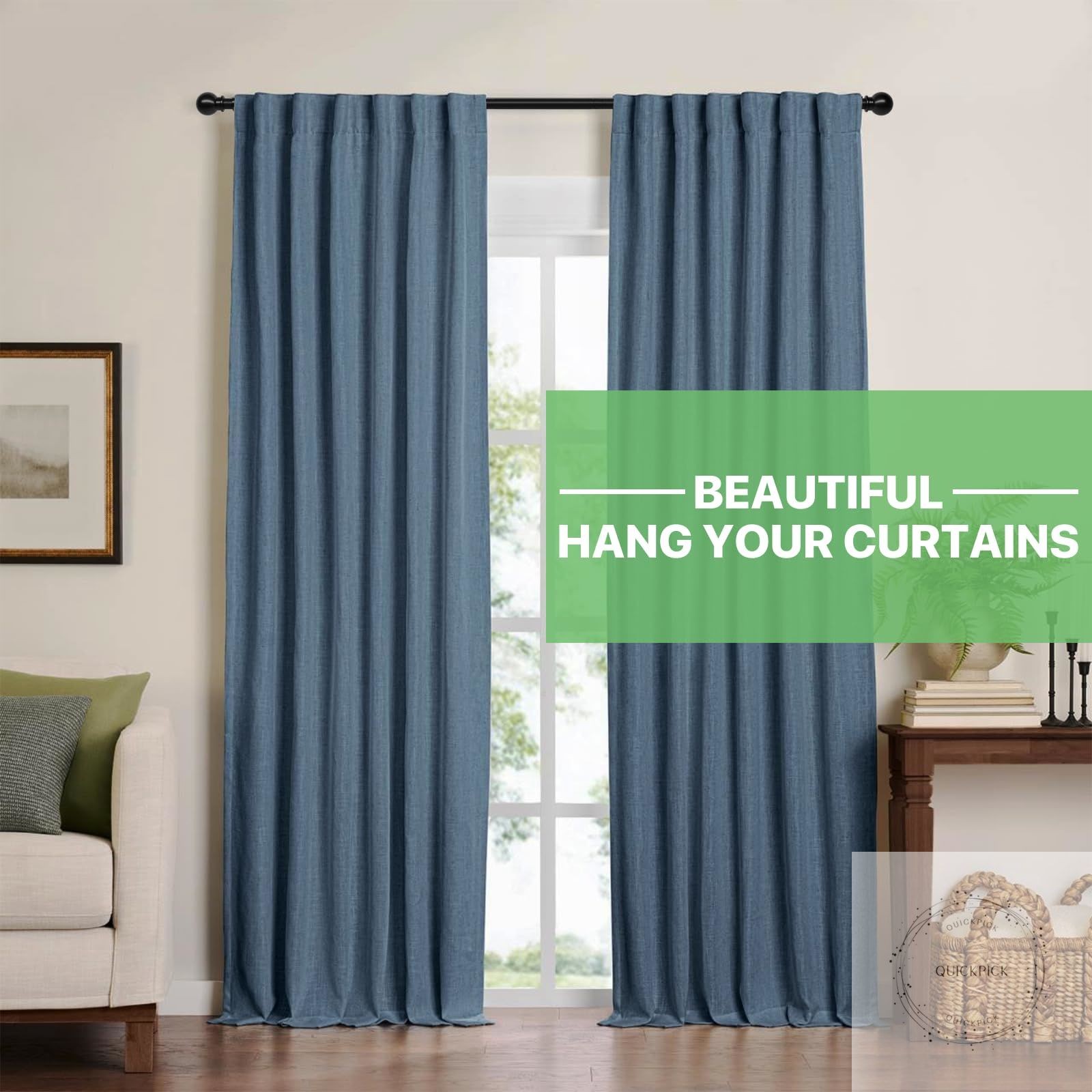 Curtain Rods for Windows 28 to 48 inch, 5/8 inch Black Curtain Rod Set Brackets