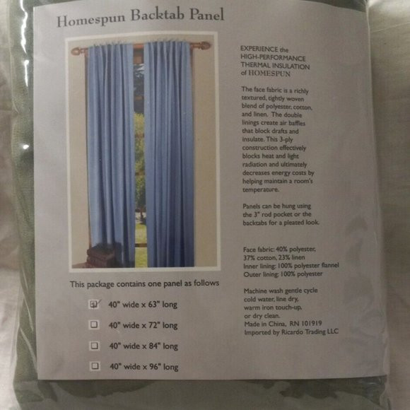 HOMESPUN BACKTAB DOUBLE INSULATED CURTAIN 40″ WIDE X 63″ LONG SPANISH MOSS