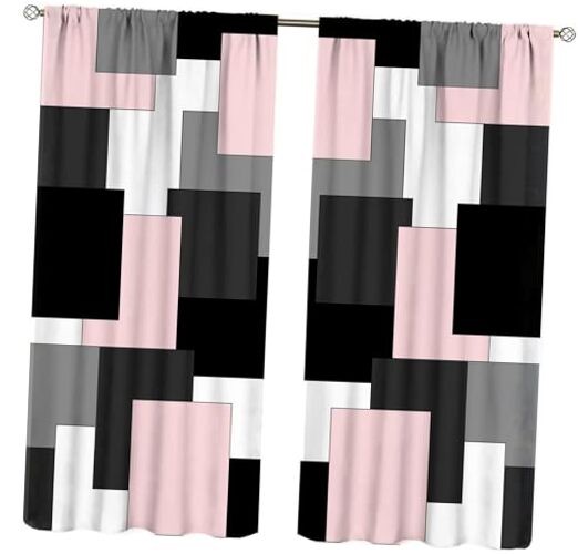 Pink and Black Curtains Gray White 21″W x 45″L (Pack of 2) Geometric-19