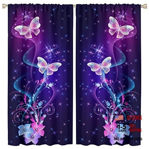 Set of 2 Pink Purple Butterfly Curtains – 21″x45″ – Style-3