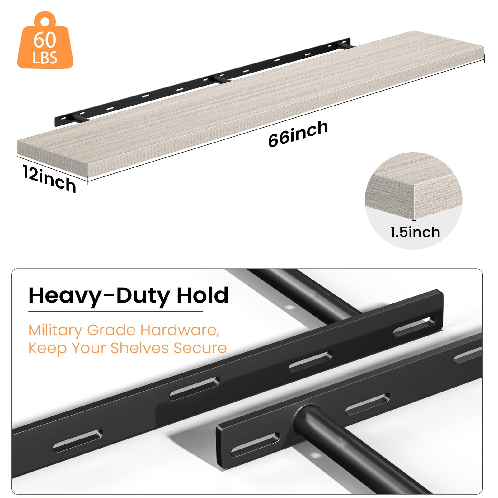 66 Inch Floating Shelves, 12 Inch Deep Wall Shelf for Fireplace Mantel, Gray …