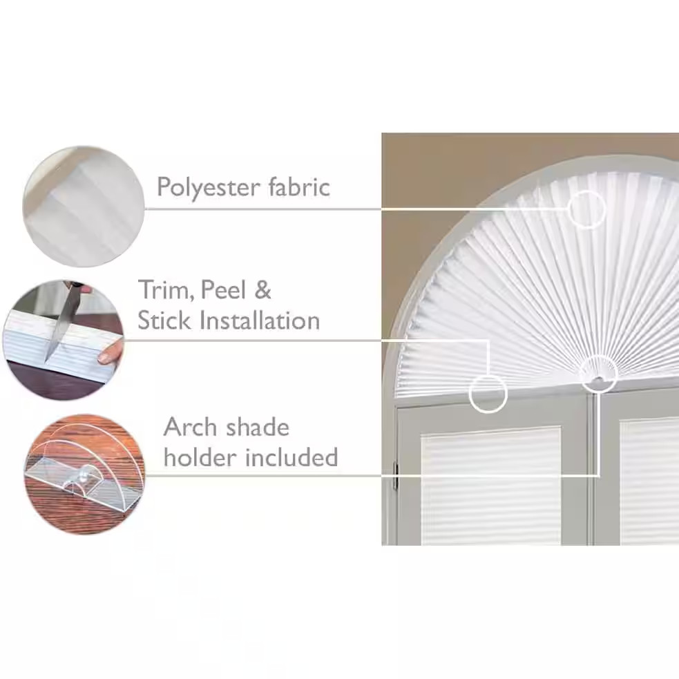 No Tools Original Arch Light Filtering Pleated Fabric Shade Natural Beige, 72 In