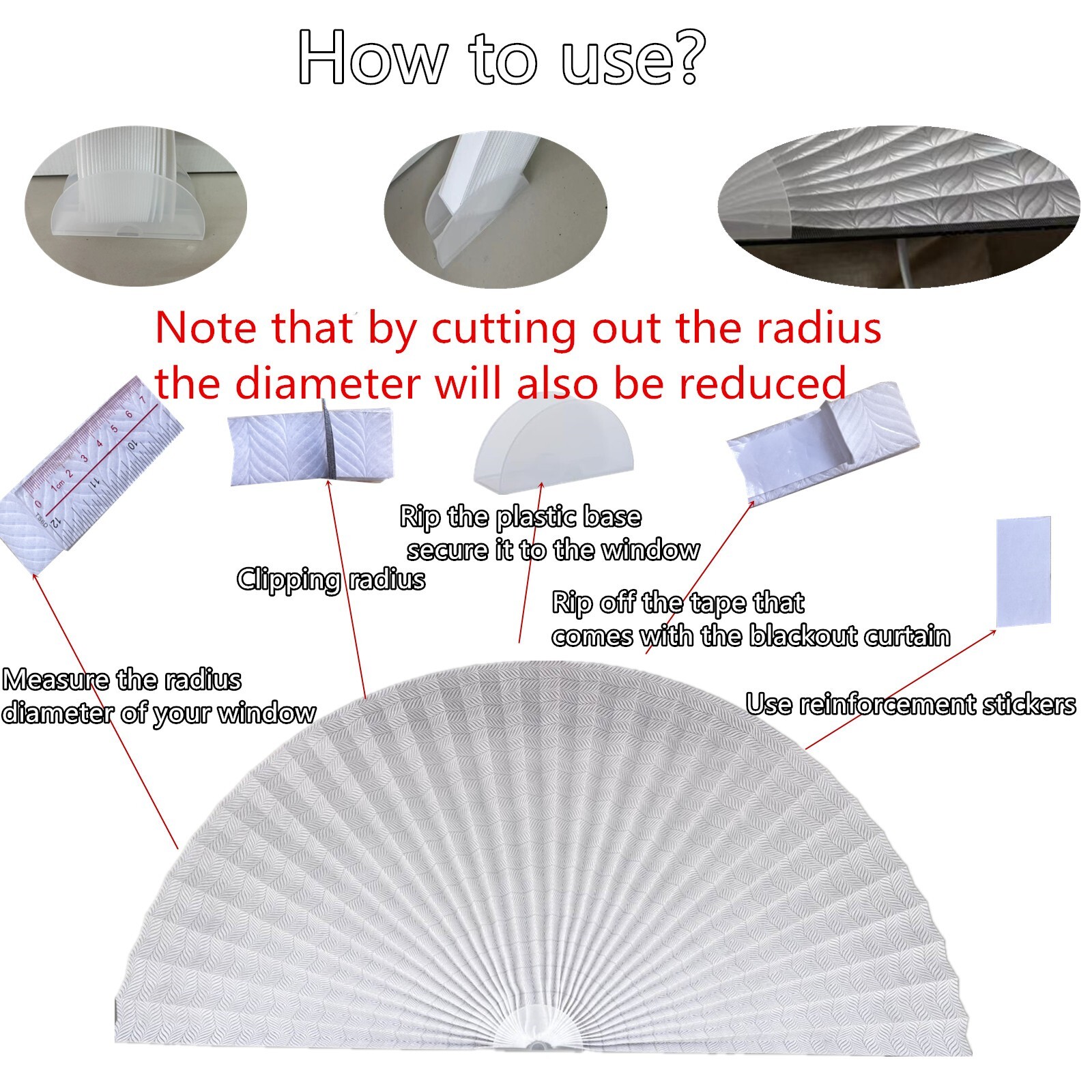 Arch Window Pleated Blinds Non-Woven Self Adhesive Easy to Cut & Install