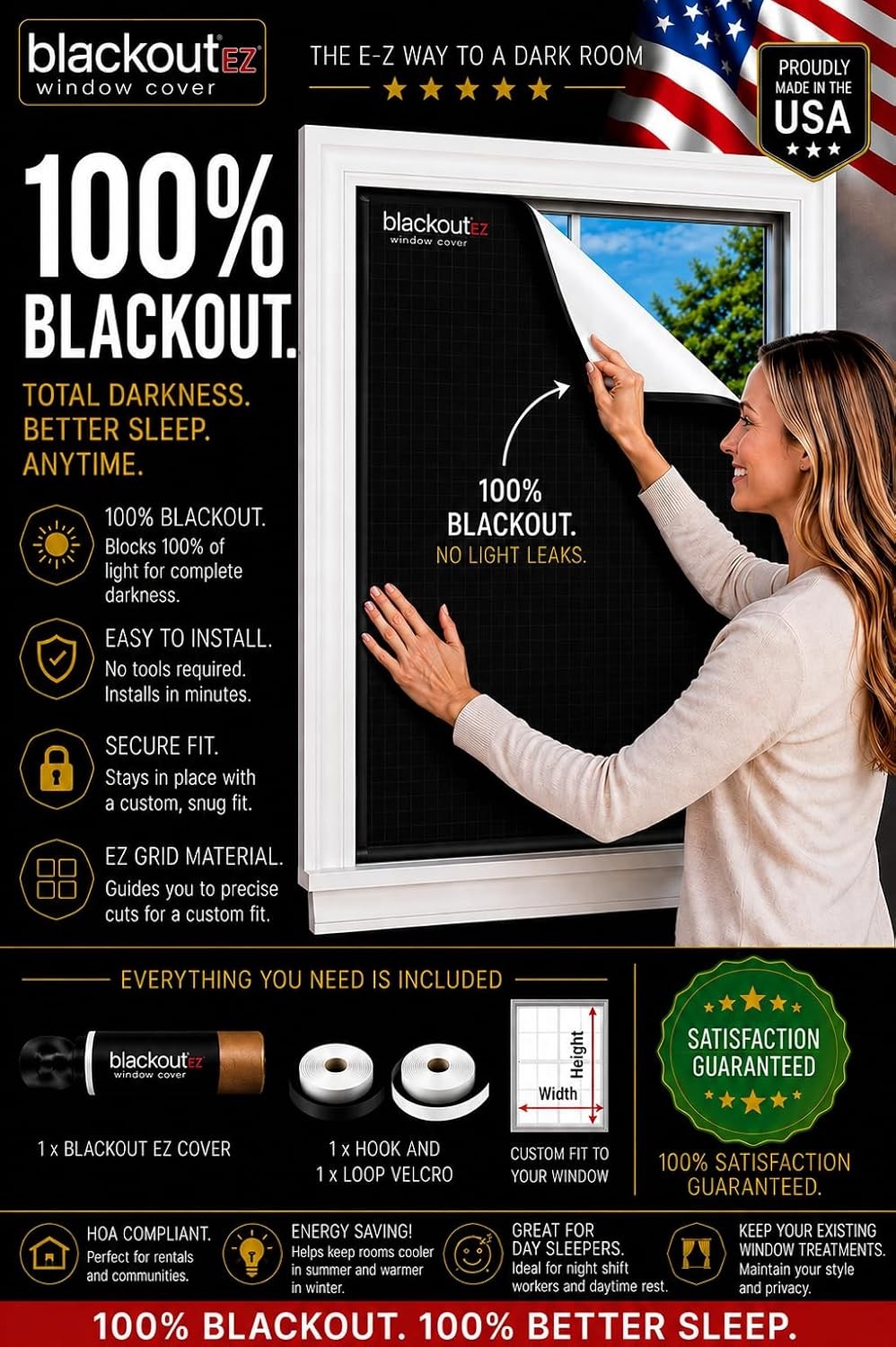 Window Cover – Total Light Blocking Customizable 36x48in | EZ Grid™ Material