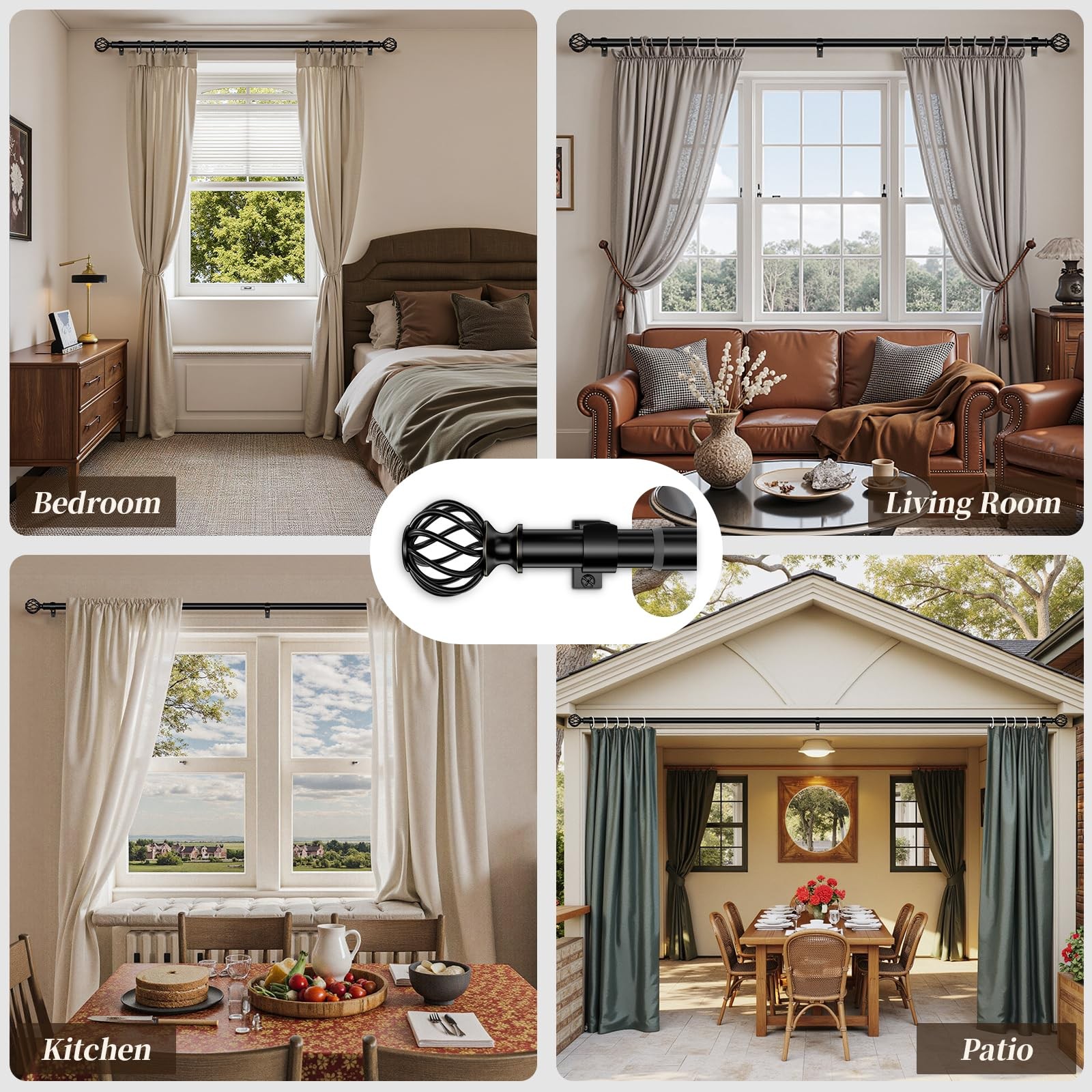 Curtain Rods for Windows 48-90 Inch(4-7.5Ft), Matte 48″-90″, Black