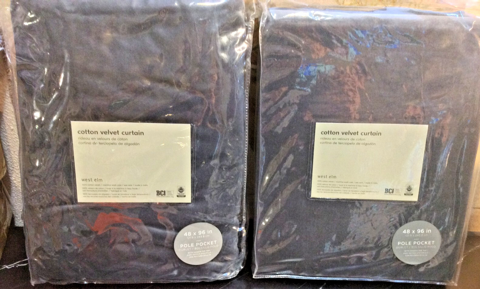 West Elm Two (2) Cotton Velvet Curtains 48×96 Stormy Blue NWT Unlined