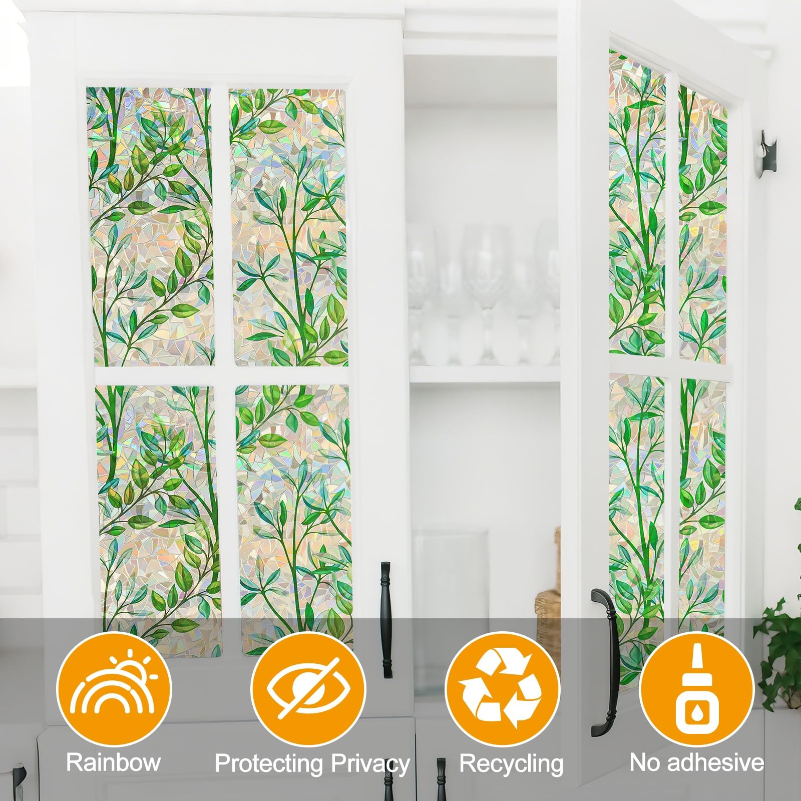 Countewol Window Privacy Film Stain Glass 78.7″L*17.5″W, Leaf Rainbow