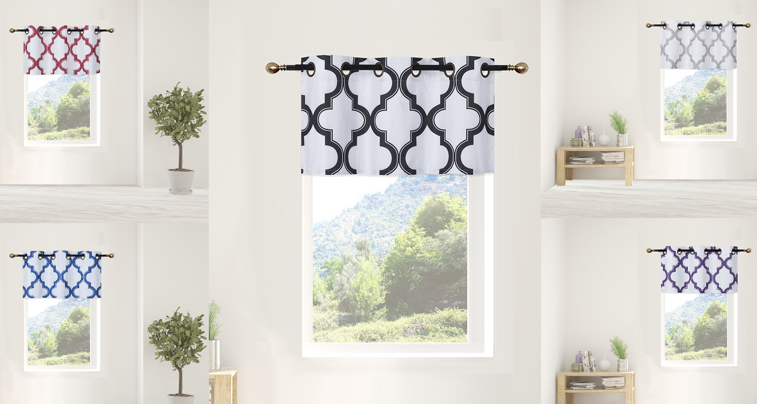 1PC LINED GEOMETRIC GROMMET PRINTED WINDOW DRESSING VALANCE TOPPER SWAG 37″X18″
