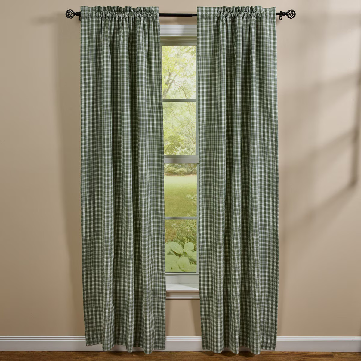 1 pair Stafford Ivy Green White Plaid Country Home Window Panels 2 Sizes