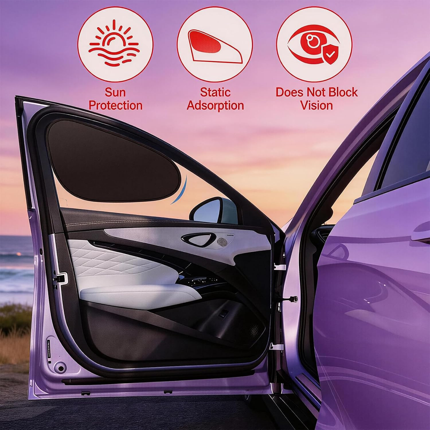 2 Pack Car Window Shades, Static Cling Car Shades for Side Windows, Side Window
