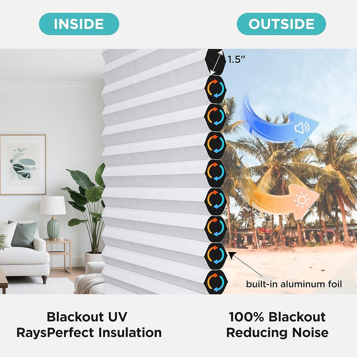 No Tools No Drill Window Blinds for Indoor Windows, Blackout Shades Cellular