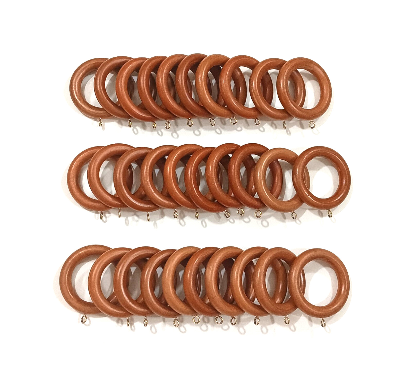 30 Wood Curtain Rod Rings Medium Oak 1 3/4″ Inner Dia Drapery Hardware 2.75″