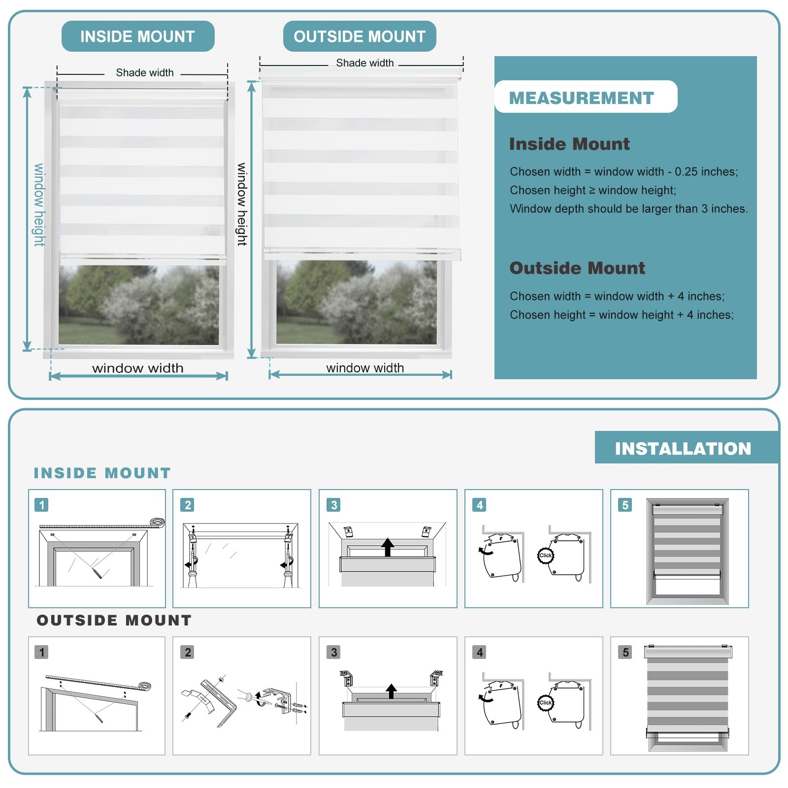 Horizontal Window Shade Blind Dual Zebra Roller Blinds Curtains,Easy to Install