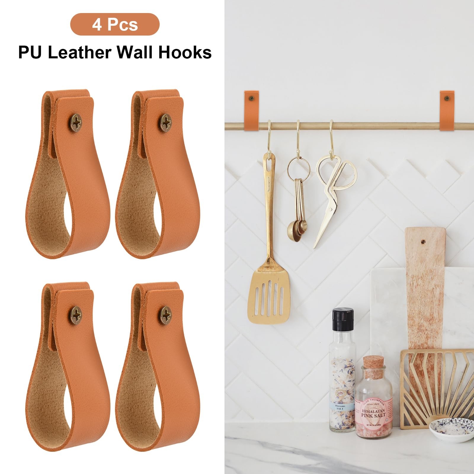 4 Pcs Leather Hook Lanyard Wall Hanging Straps Towel Hook Curtain Rod Holder
