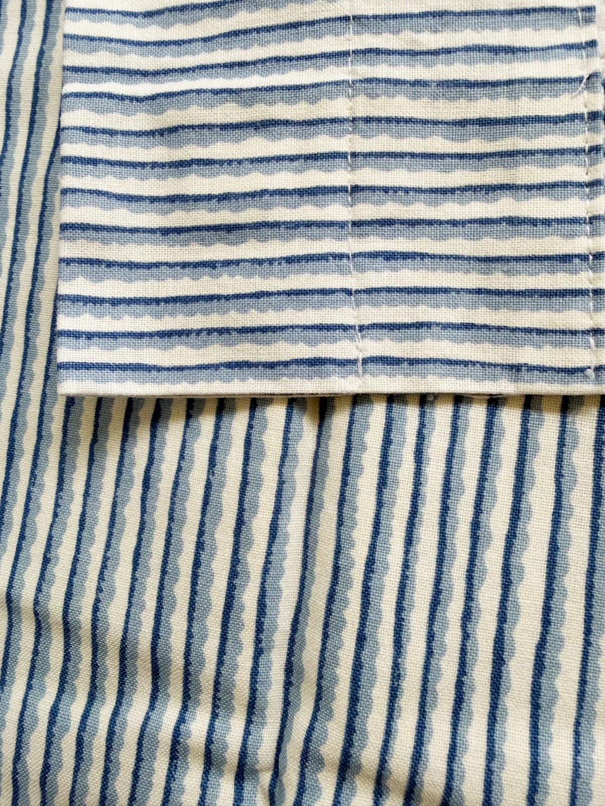 Pair of Vintage Blue and White Striped Rod Pocket Curtains ZZ909